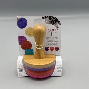 Core Kitchen Cookie Stamp Bamboo Handle 3 Interchangable Silicone Heads